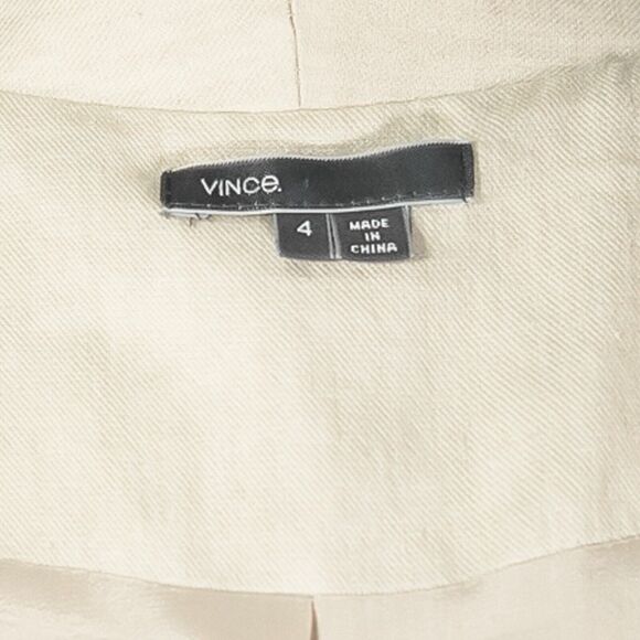 Vince Women's Jacket Beige Linen Cotton Open Front Lined Cropped Blazer Size 4 - Picture 3 of 9